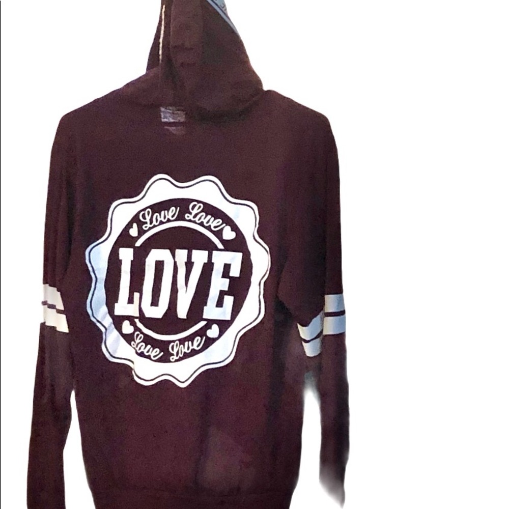 Light weight maroon LOVE hoodie. Size large